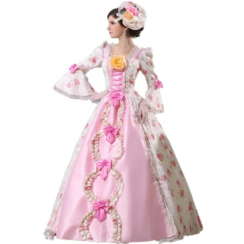 Marie Antoinette Costume Red Victorian Rococo Dress Flared Sleeves Lace Up Bows and Ruffles Victorian Era Costume Novameme