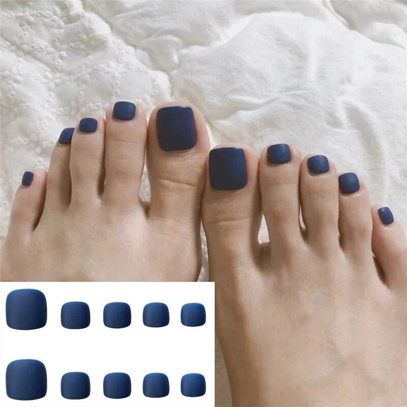 24pcs Purple False Toe Nails Summer Full Cover Wearing Toe Nail Art Pattern Removable Nail Stickers With Glue-Nail Inspo