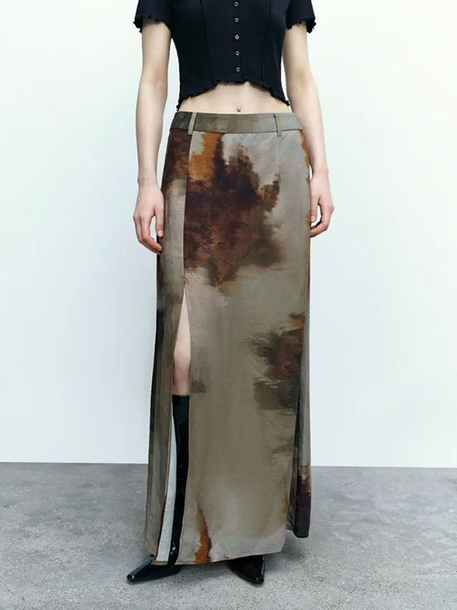 High Waist Vintage Oil Painting Print Skirts