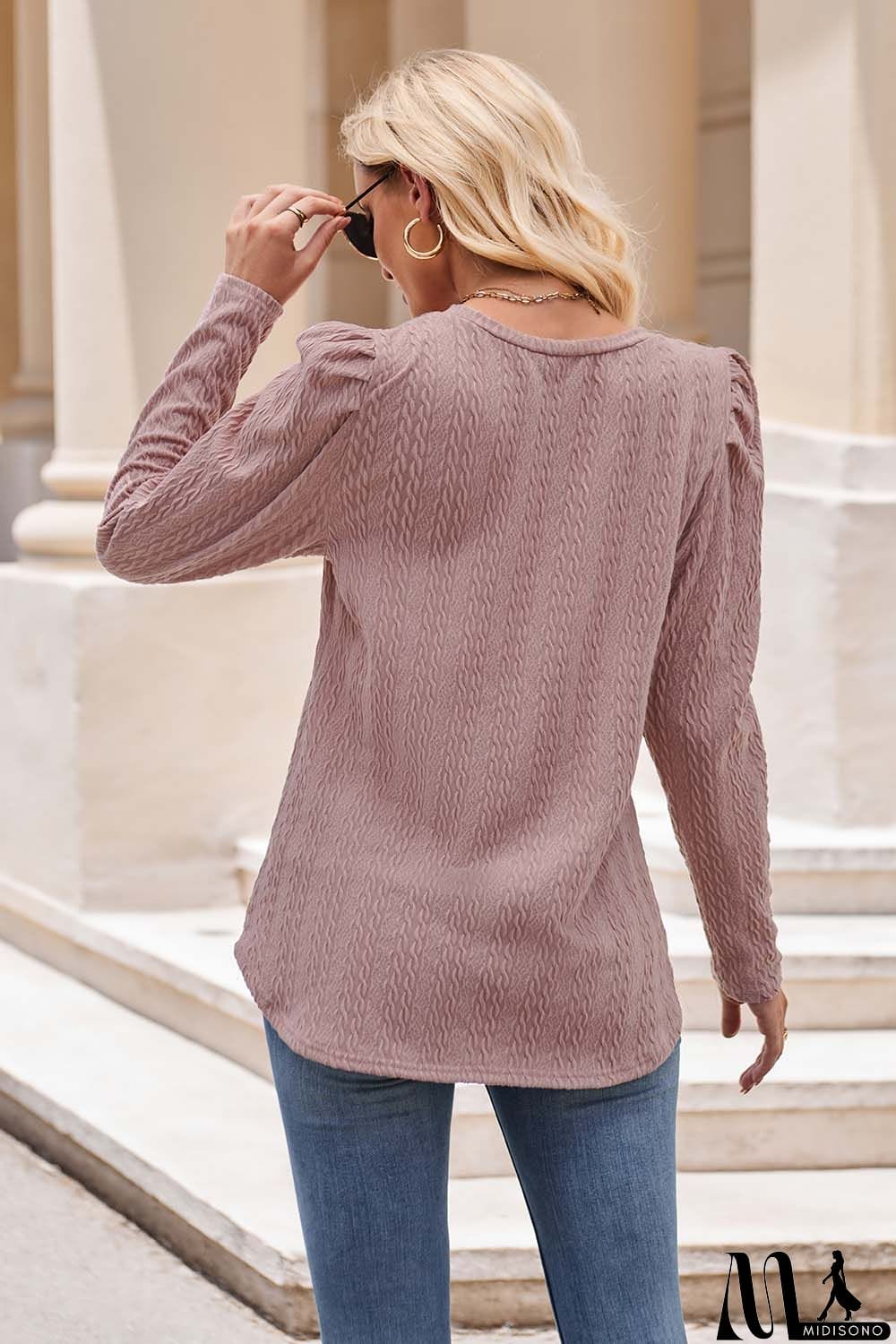 MidiSono - Round Neck Puff Sleeve Blouse