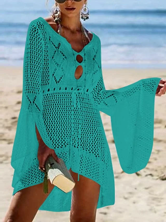 Women's Swimwear Cover Up Beach Dress Oversized Hole Solid Color Swimsuit