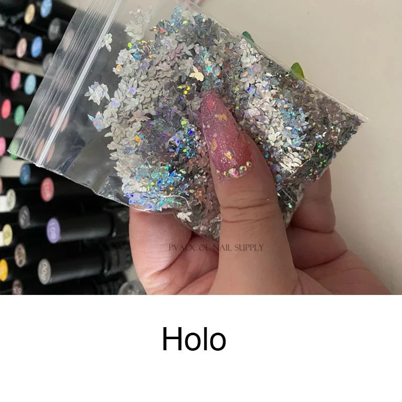 20g Rabbit Head Nail Glitter 3D Laser Holographic Nails Sequins Cute Bunny Sparkly Flakes Slices Acrylic Accessories Decoration-Nail Inspo