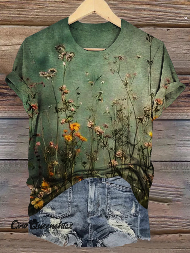 Vintage Floral Print Casual T-shirt Multicolor / S