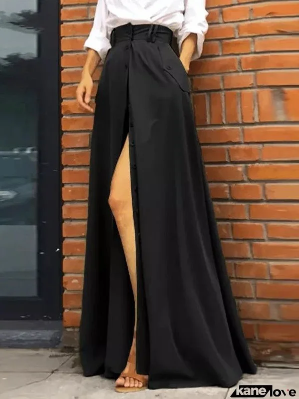 Women's Skirts Solid Single-Breasted Pocket Slit Skirt