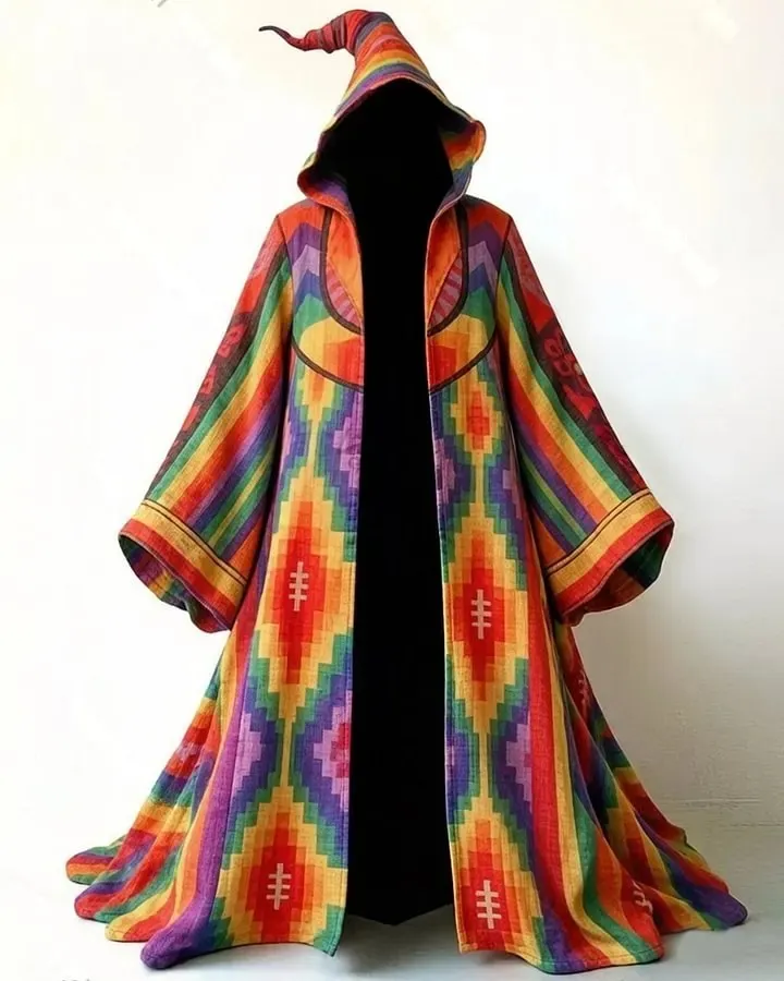 Men's Music Festival-Themed Colorful Diamond-Patterned Hooded Cape 8509