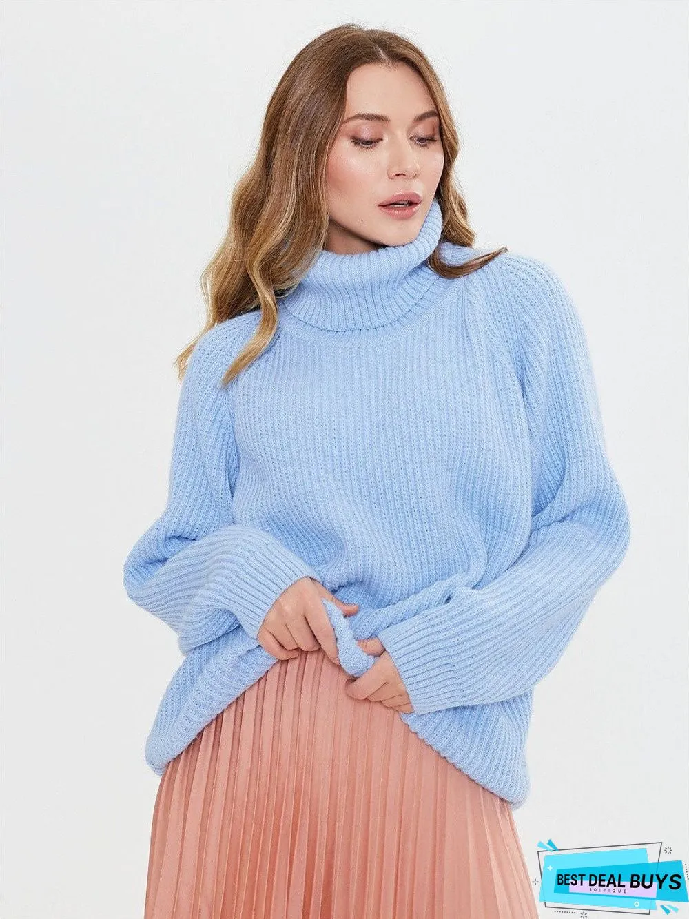 Turtleneck Ingot Needle Solid Color Loose Knit Sweater