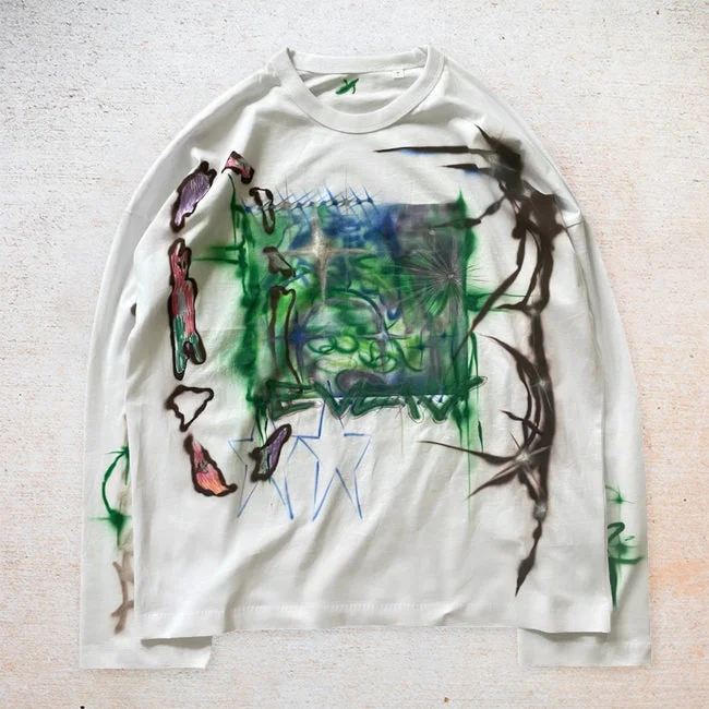 Fashion Retro Hip Hop Long Sleeve Crew Neck T-Shirt