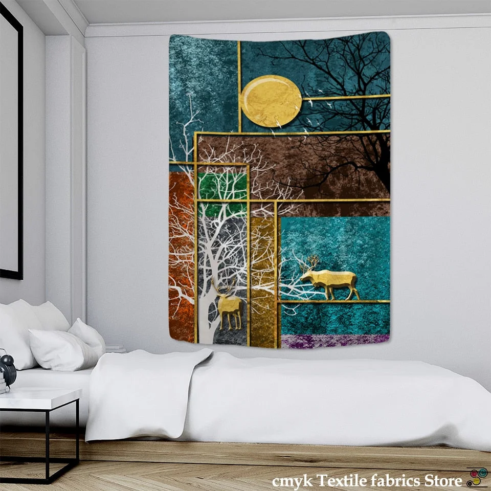 Koi Impression Painting Tapestry Wall Hanging Bohemian Style Hippie Tapiz Witchcraft Psychedelic Home Decor