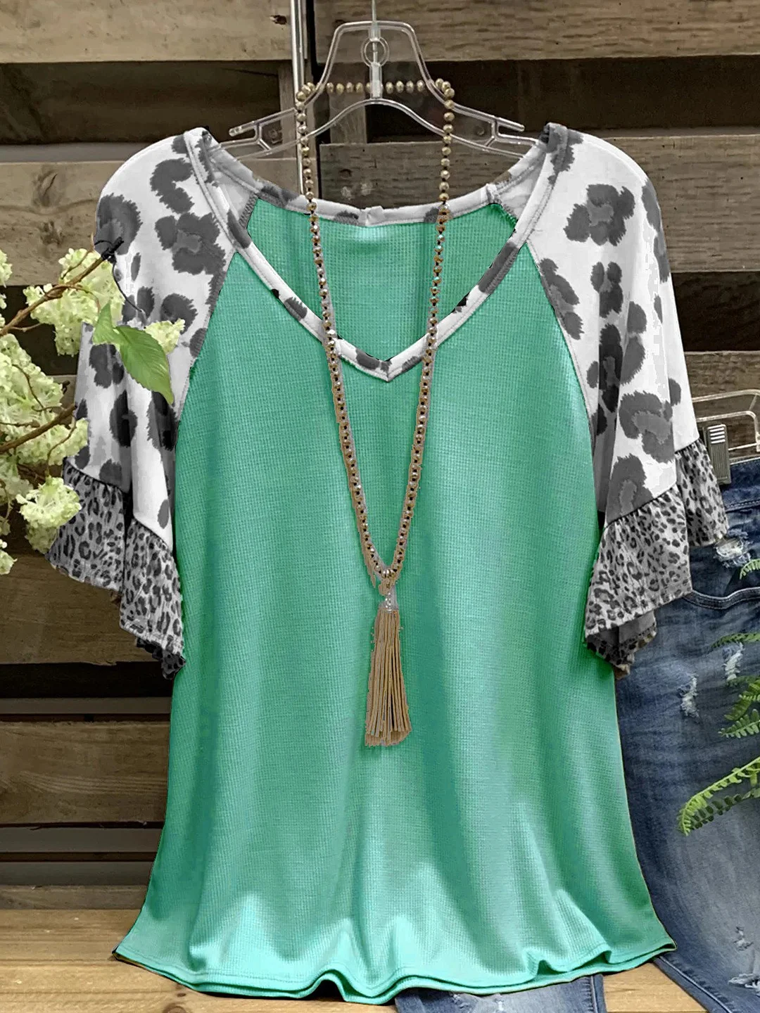 Cotton Leopard Short Sleeve Casual Shirts & Tops