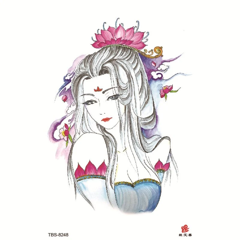 Sdrawing Temporary Tattoo Sticker Dark Snake Tattoos Flower Tatoos Body Art Geisha Water Transfer Clavicle Arm Fake Tatto