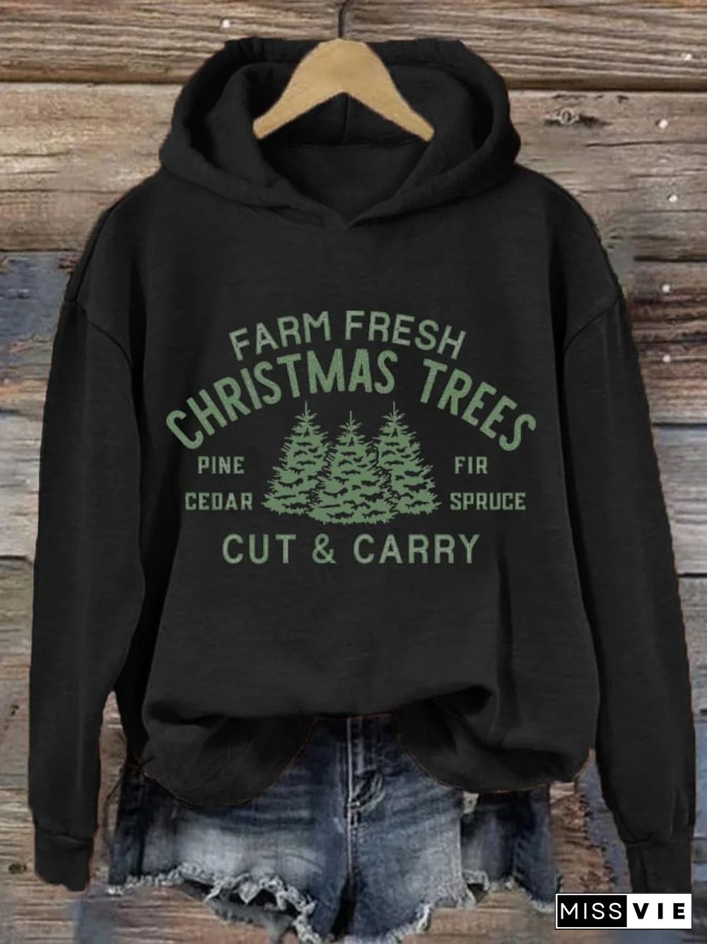 Women's Farm Fresh Christmas Trees Casual Hoodie