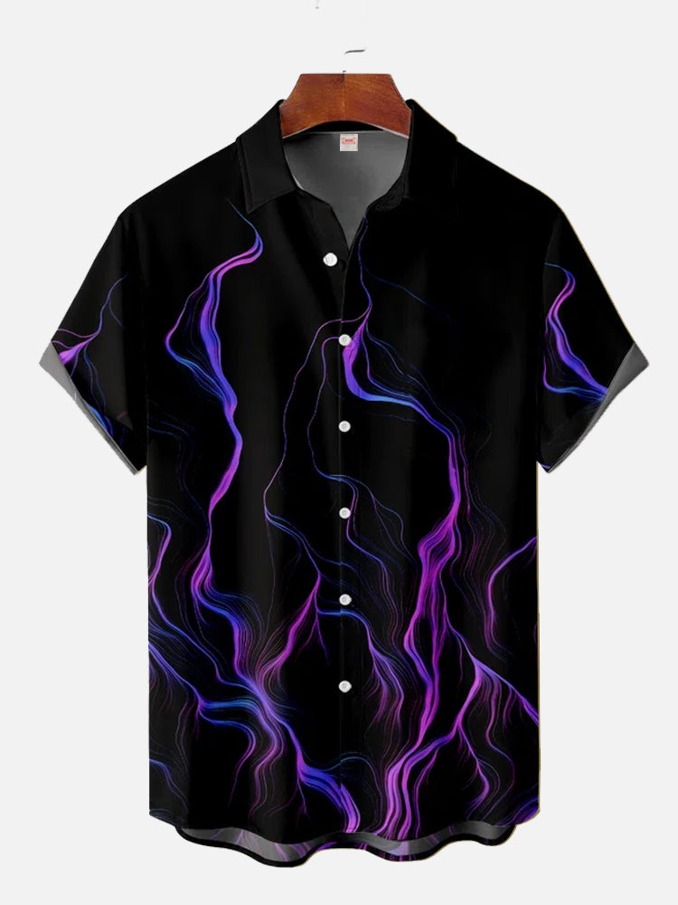 Retro Style Hawaii Purple Neon Lightning Stripes Printing Short Sleeve ...