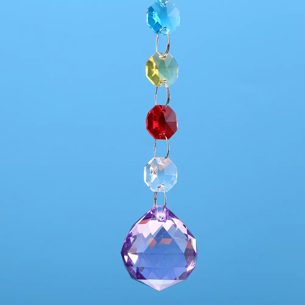 Hanging Crystal Ball Rainbow Prism Light Catcher Wind Chimes Decor (Yellow)