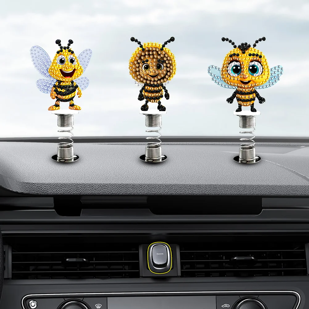 5Pcs Bee Diamond Painting Car Dashboard Shake Head Doll Spring Stand Doll