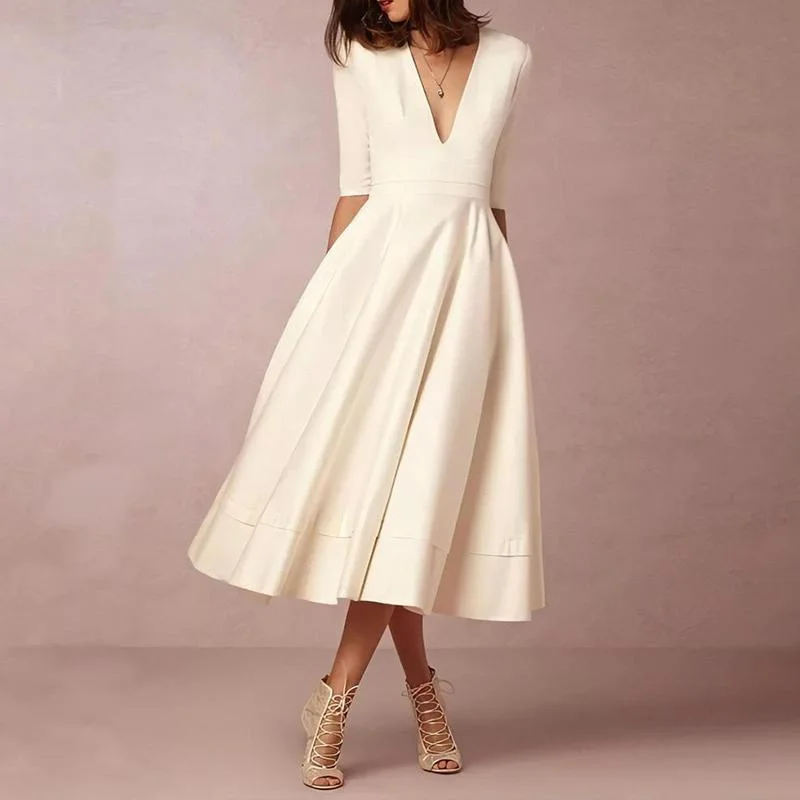 Elegant Mid-length Dress With V-neck Sleeves(Plus Size)-Allyzone-Allyzone