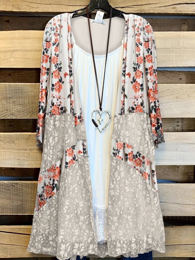 Plus Size Casual Printed Kimono Jacket P179042231