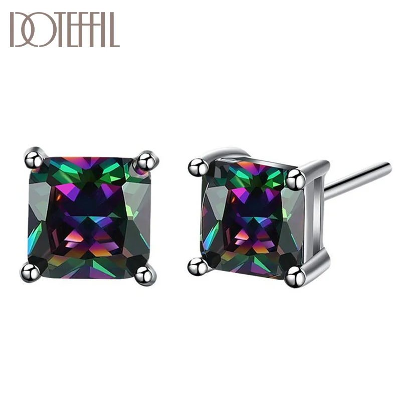 DOTEFFIL 925 Sterling Silver Color AAA Zircon Square Earrings Charm Women Jewelry 