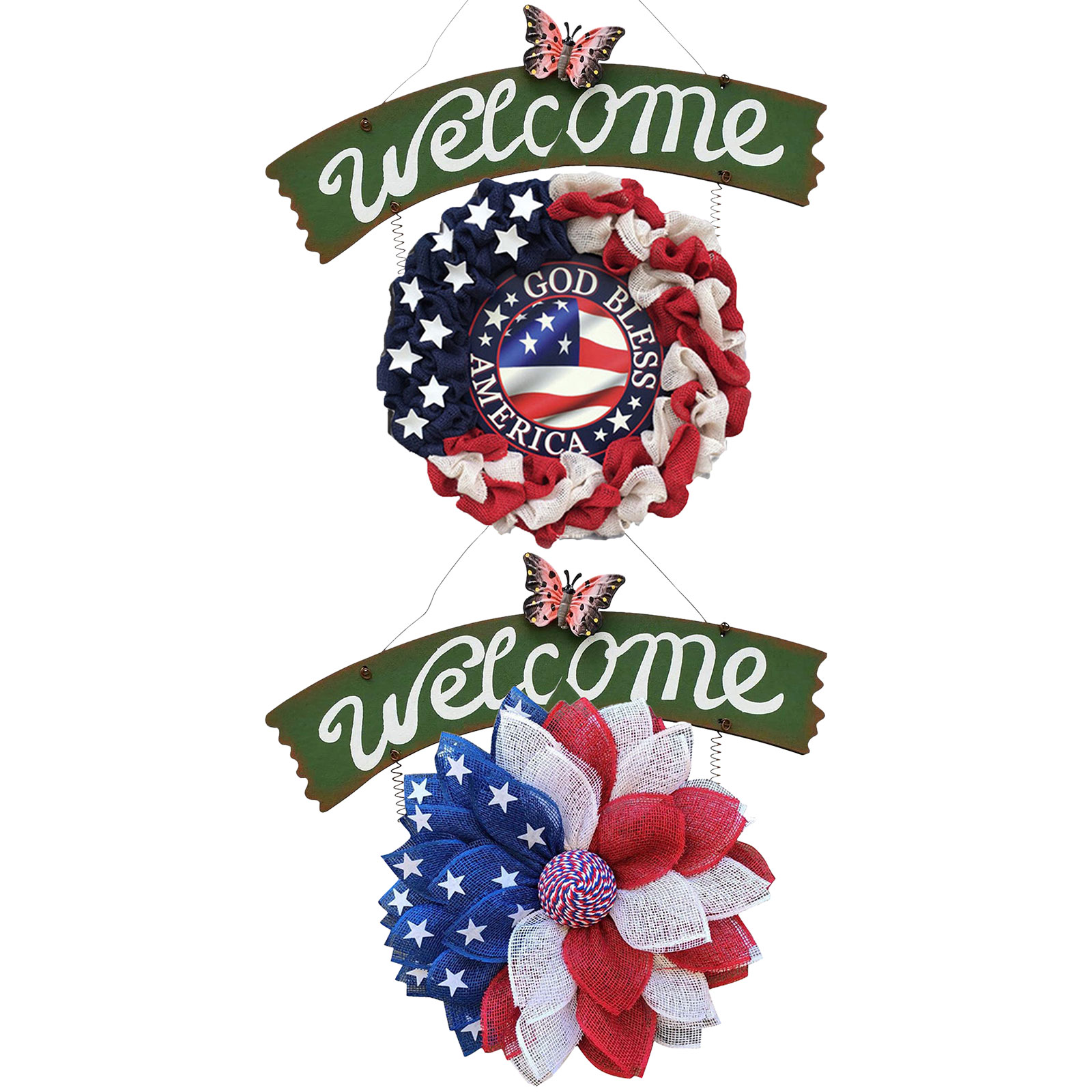 

Artificial Wreath Butterfly American Memorial Patriotic Wreath Ornaments, 501 Original