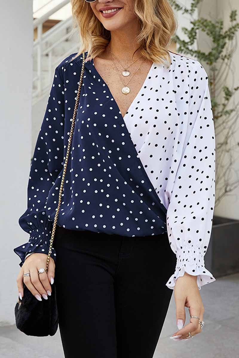 Fashionmigo Polka Dot V- Neck Shirt