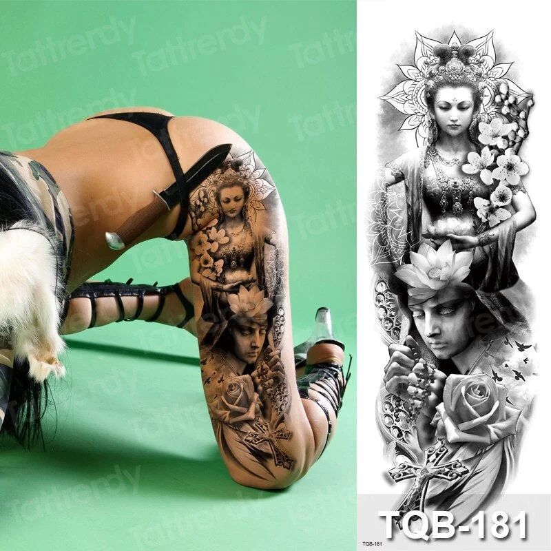 sexy temporary tattoo large body art thigh leg arm sleeve tattoo sticker fish dragon totem lotus peony flower tatoo fake water