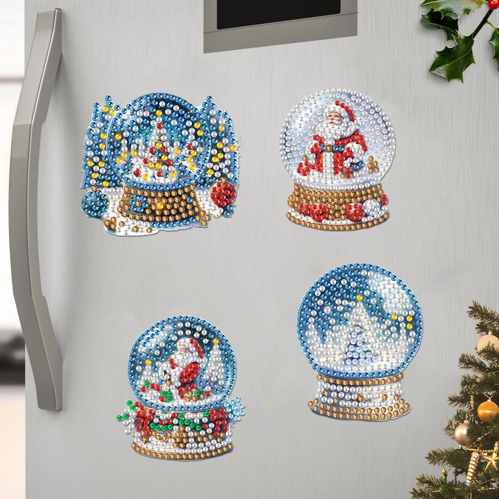 6Pcs Acrylic Christmas Crystal Ball Diamond Painting Fridge Magnet for Beginners
