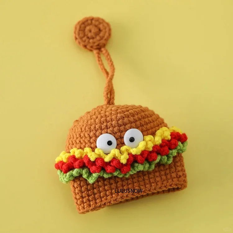 Lulusnow Handmade Hamburger Crochet Key Chain Bag Accessories
