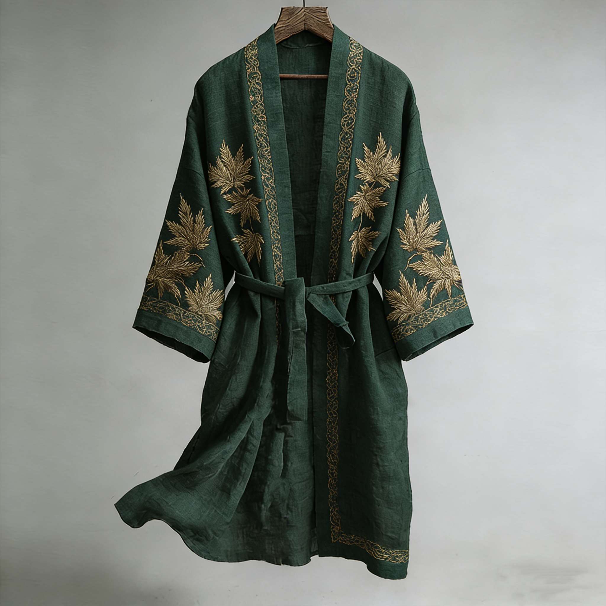 Japanese Maple Leaf Print Linen Blend Kimono  artssus
