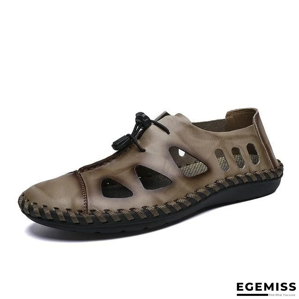 Men Breathable Genuine Leather Sandals Flats Fashion Casual Beach Shoes | EGEMISS