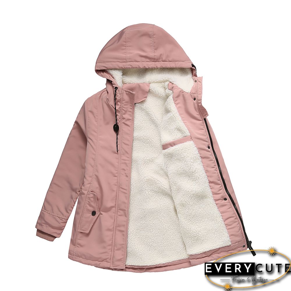 Pink Plush Warm Hooded Parka Coat
