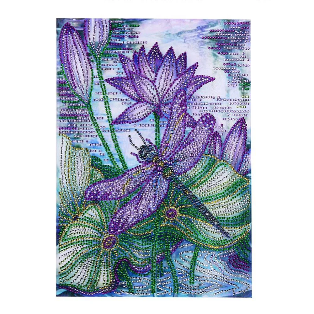 Special-shaped Diamond Painting - Lotus Dragonfly