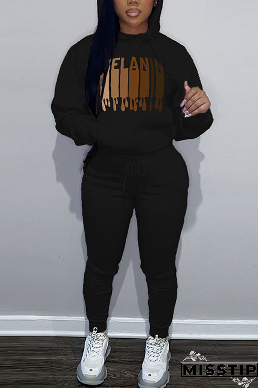 Brown Casual Print Patchwork Hooded Collar Long Sleeve Two Pieces