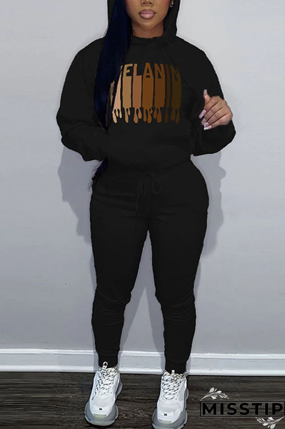 Brown Casual Print Patchwork Hooded Collar Long Sleeve Two Pieces