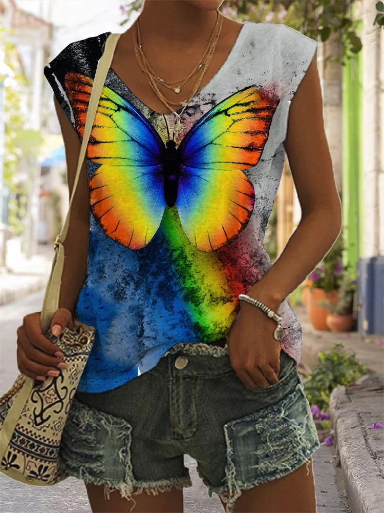 Rainbow Gradient Butterfly Tank Top