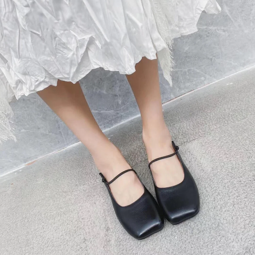 The Wide comfortable Square Toe Flat Buttery Leather Shoes