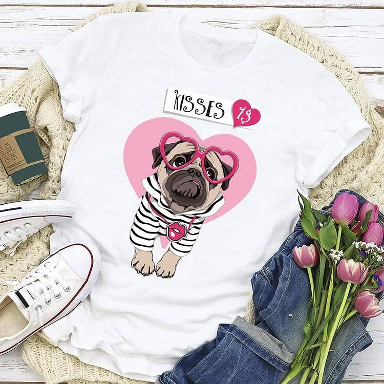 Cute dog heart T-shirt Tee - 02087-Annaletters