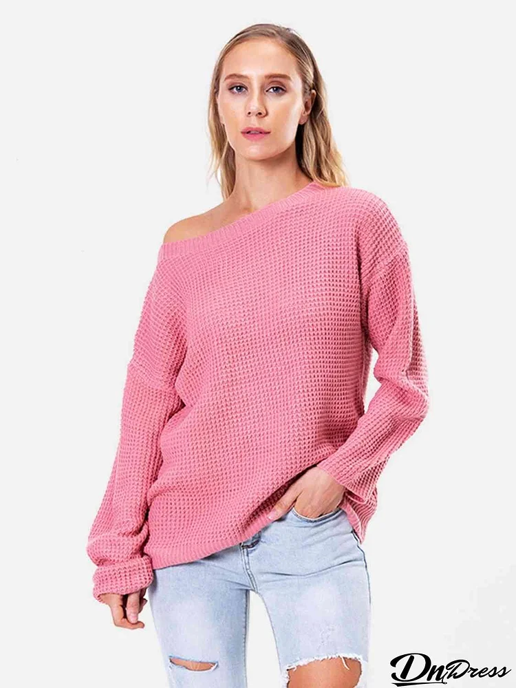 Boat Neck Drop Shoulder Long Sleeve Sweater