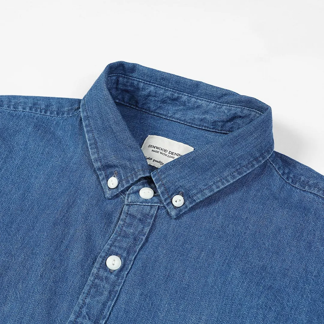 SIMWOOD 2021 Autumn New Vintage Denim Shirts Men 100% Cotton Casual Comfortable Tops Plus Size  Quality Clothes SK130100