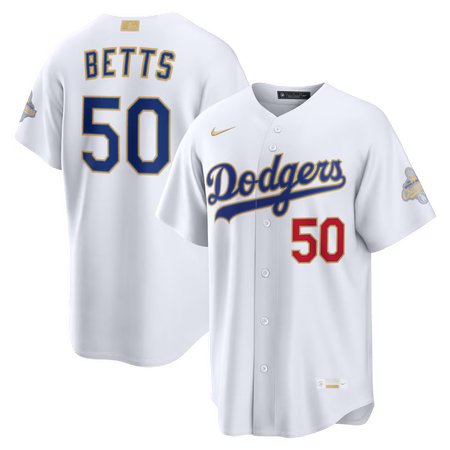 Youth Los Angeles Dodgers #50 Mookie Betts Nike White 2026 Gold Collection Stadium Jersey