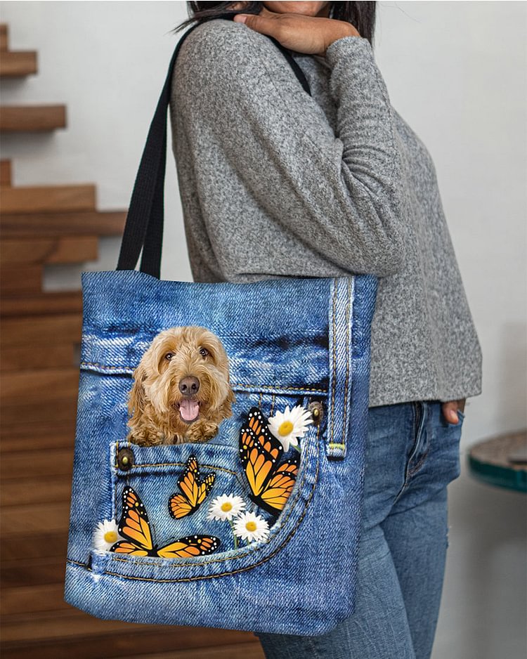 Goldendoodle-Butterfly Daisies Fait-CLOTH TOTE BAG