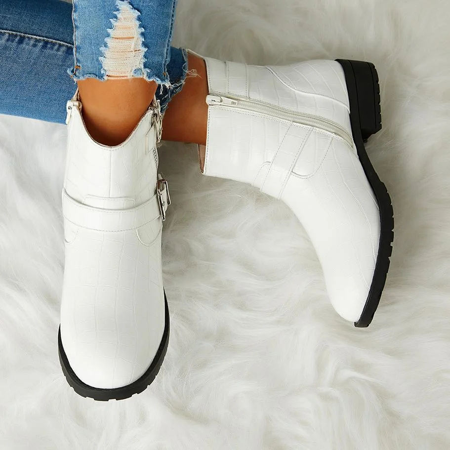 Women Trendy Bright Leather Zipper Buckle Ankle Boots