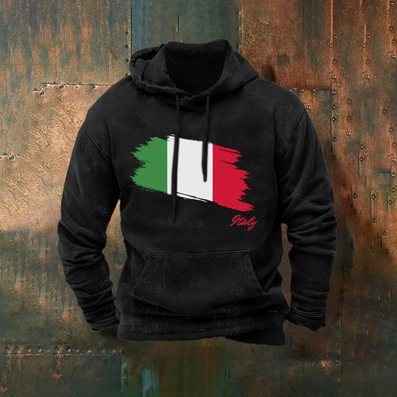 Felpa con cappuccio casual da uomo con stampa Italia