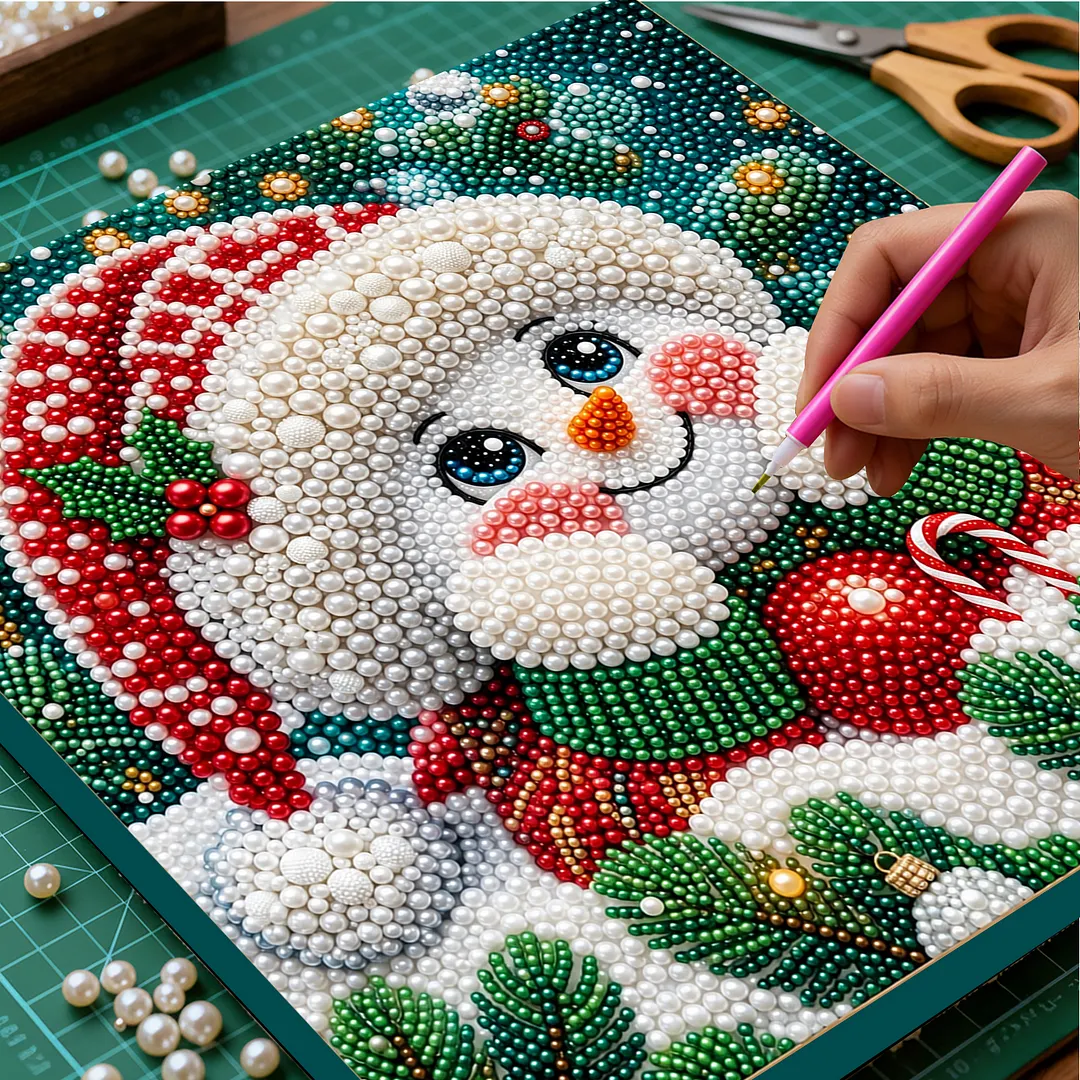 Framed Pearl Painting Kit Holiday Snowman 7.87x7.87in