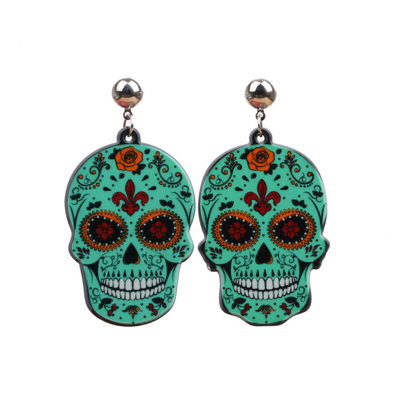 Casual Skull Floral Acrylic Earrings wearshes