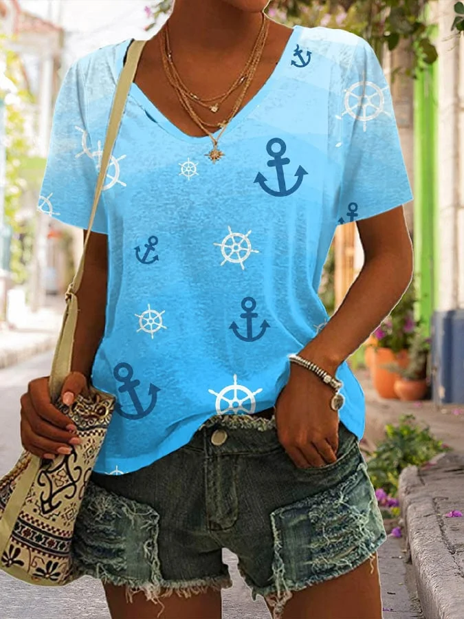 🔥Buy 3 Get 10% Off🔥Women's Anchor Print Casual Short Sleeve T-Shirt