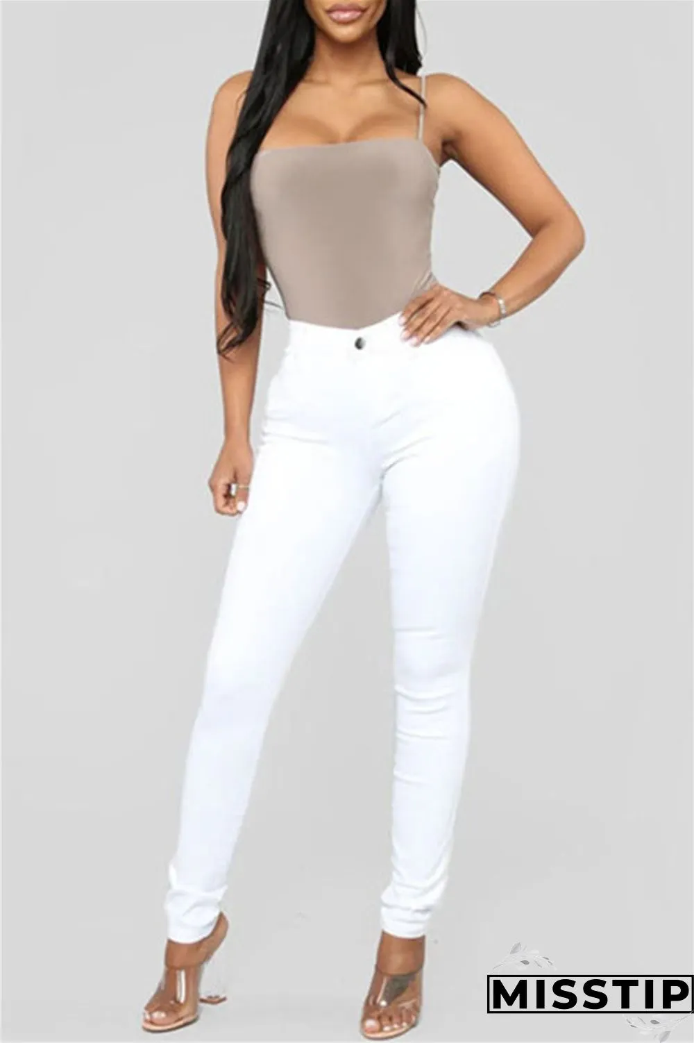 Deep Blue Fashion Casual Solid Basic High Waist Skinny Denim Jeans