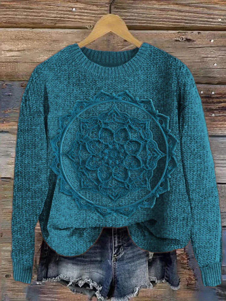 VChics Mandala Crochet Art Cozy Knit Sweater