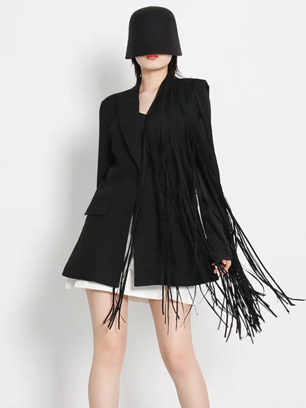 Women's fringe asymmetric mid-length suit jacket Flusfy