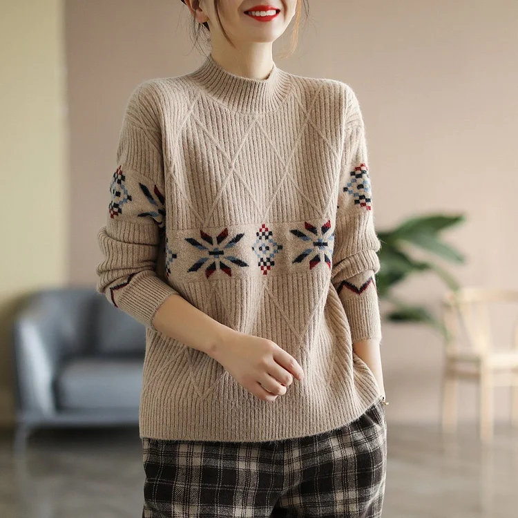 Winter Vintage Half Turtleneck Loose Casual Knitted Sweater