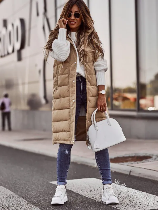 Brownm Brownm New Fashion Casual Solid-Colored Hooded In Sleeveless Sleeveless Jacket