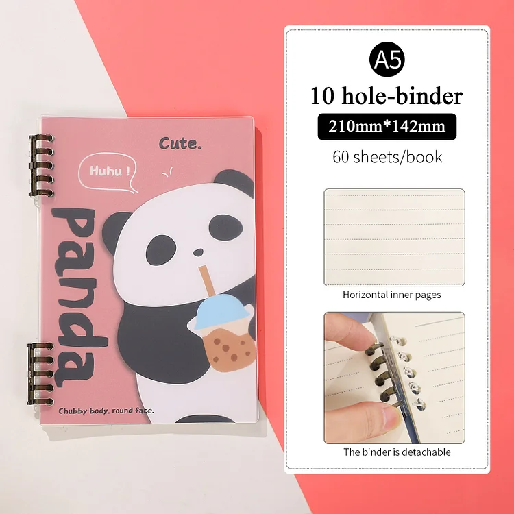 Journalsay 60 Sheets/ Book 10 Holes PP Outer Ring Panda Loose-leaf Book cute A5/B5 Notebook